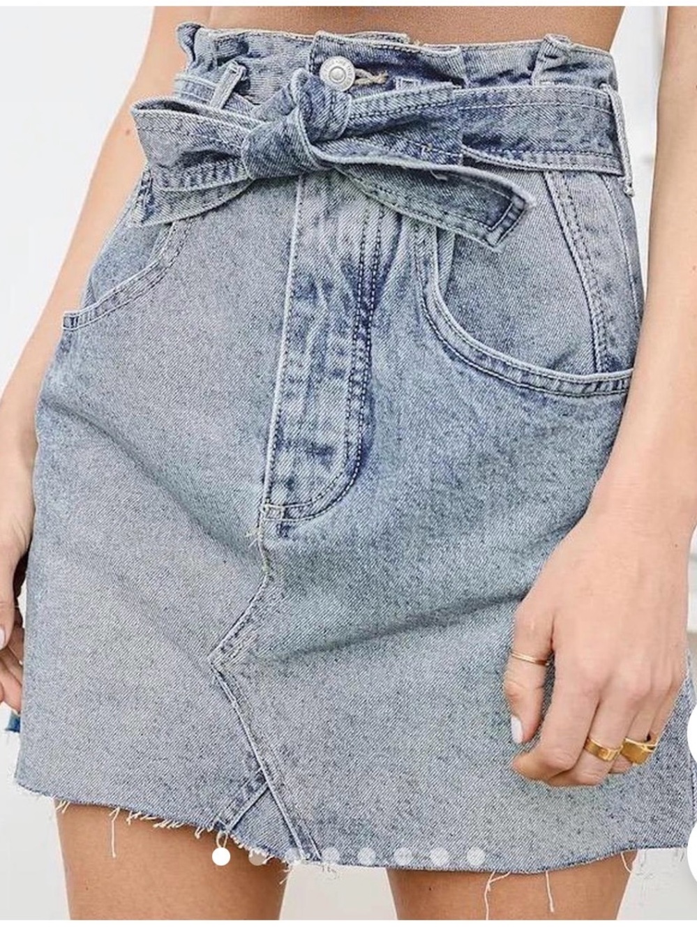 Free People Medium Blue Denim Paperbag Belted Mini Skirt